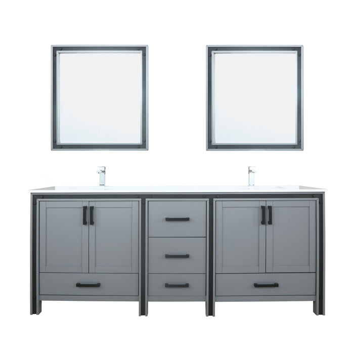 Lexora Ziva 80" Dark Grey Double Vanity, Cultured Marble Top, White Square Sink and 30" Mirrors w/ Faucet