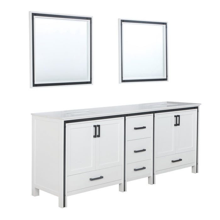 Lexora Ziva 84" White Double Vanity, Cultured Marble Top, White Square Sink and 34" Mirrors