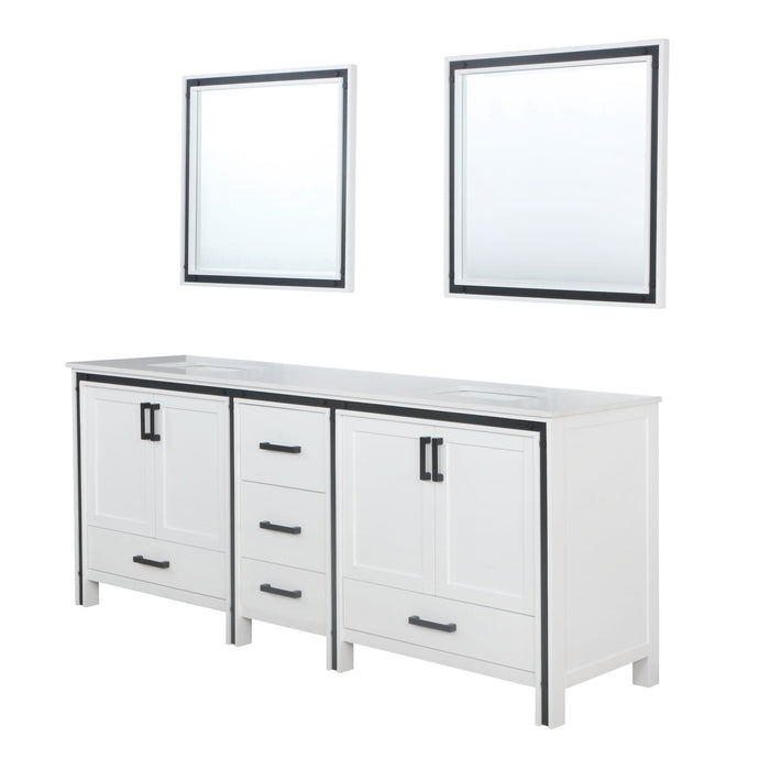 Lexora Ziva 84" White Double Vanity, Cultured Marble Top, White Square Sink and 34" Mirrors