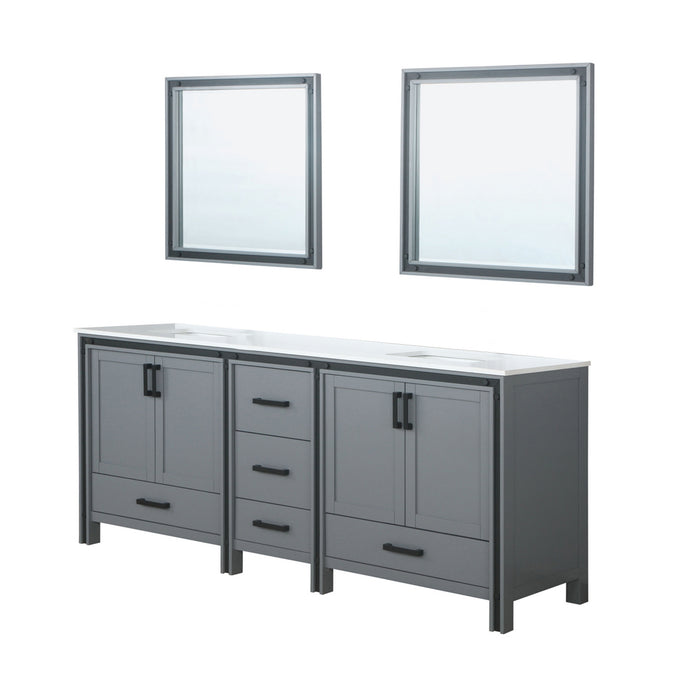 Lexora Ziva 84" Dark Grey Double Vanity, Cultured Marble Top, White Square Sink and 34" Mirrors