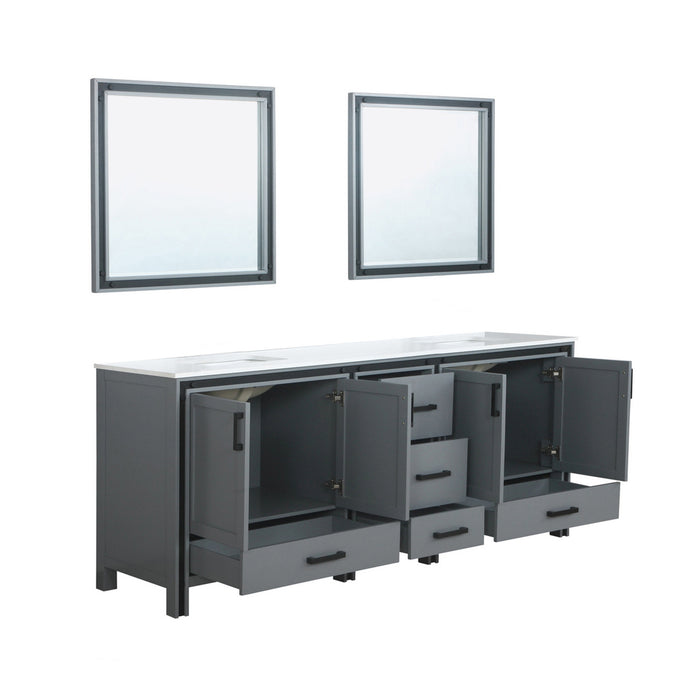 Lexora Ziva 84" Dark Grey Double Vanity, Cultured Marble Top, White Square Sink and 34" Mirrors