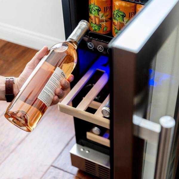 Newair 15” Premium Built-in Dual Zone 9 Bottle and 48 Can Wine and Beverage Fridge in Stainless Steel with SplitShelf™