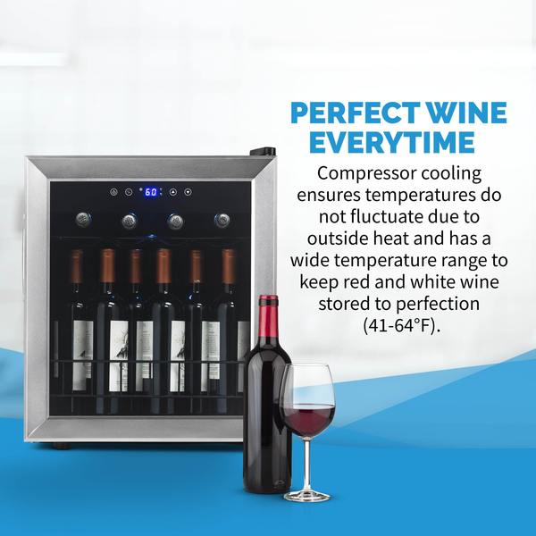 Newair Freestanding 16 Bottle Compressor Wine Fridge in Stainless Steel, Adjustable Racks and Exterior Digital Thermostat 