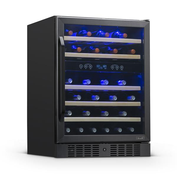 Newair 24” Built-in 46 Bottle Dual Zone Wine Fridge in Black Stainless Steel