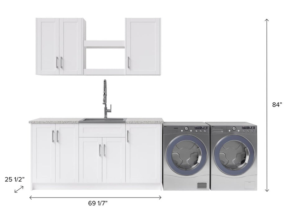 NewAge Products HOME LAUNDRY Room 11 Piece Cabinet Set with Shelves and Granite Countertops