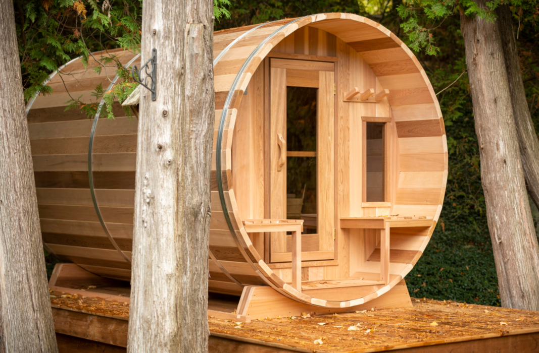 Dundalk Canadian Timber Tranquility White Cedar Outdoor Barrel Sauna - Skyland Pro