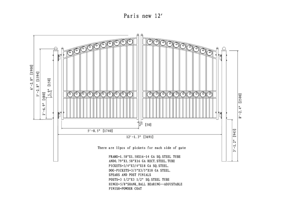 Aleko Steel Dual Swing Driveway Gate Paris Style 12 x 6 Feet