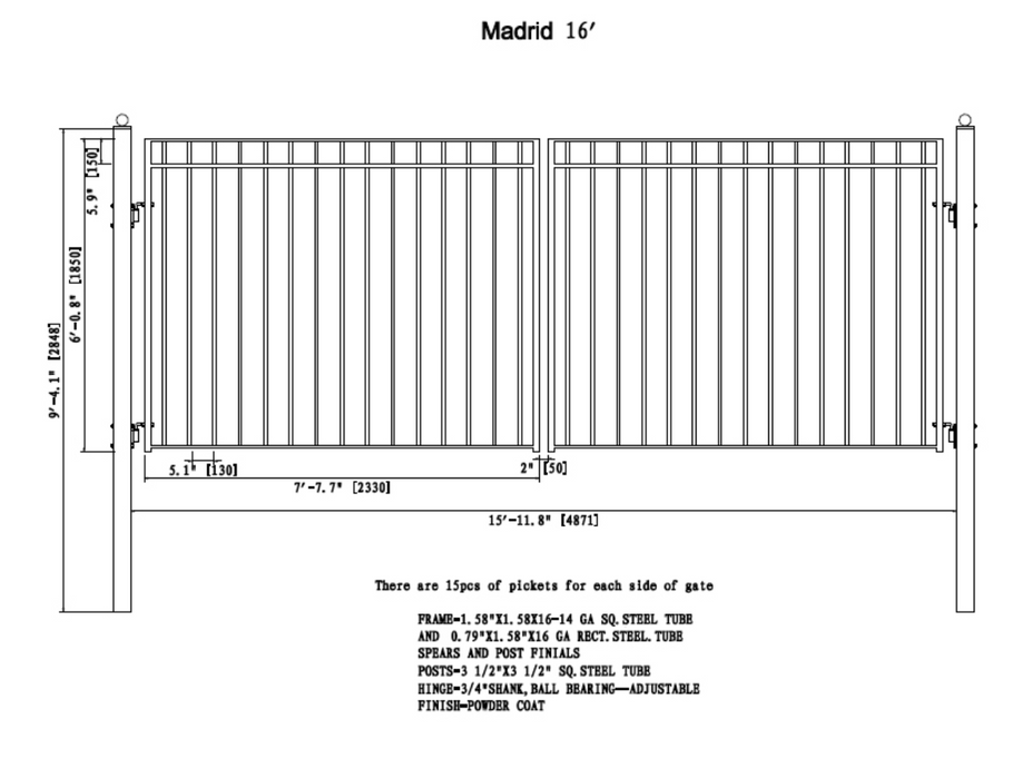 Aleko Steel Dual Swing Driveway Gate Madrid Style 14 x 6 Feet