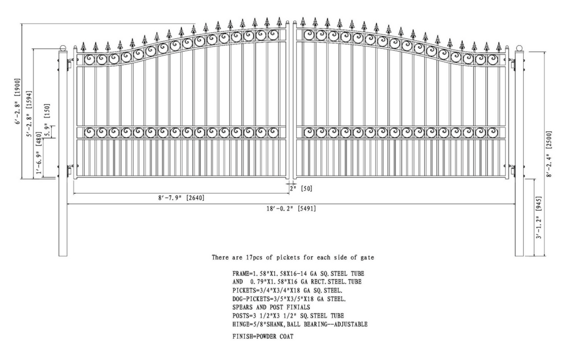 Aleko Steel Dual Swing Driveway Gate London Style 18 x 6 Feet