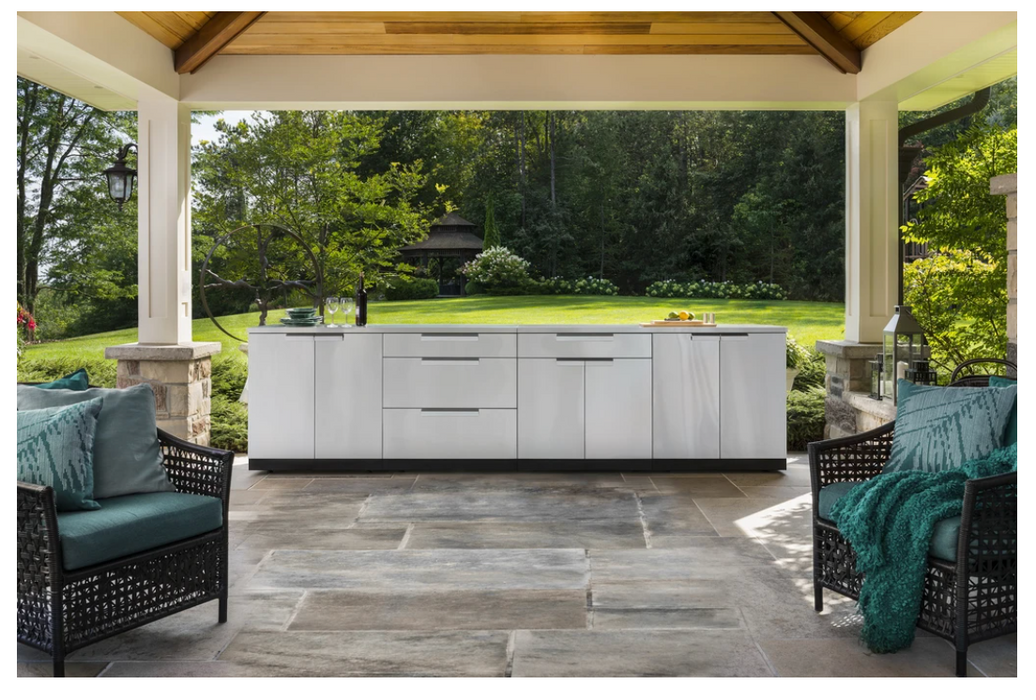 NewAge Products Outdoor Kitchen Stainless Steel 3 Piece Outdoor Kitchen Set 65086 with Grill Cabinet, Bar Cabinet, 3-Drawer Cabinet