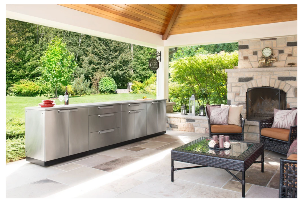 NewAge Products Outdoor Kitchen Stainless Steel 3 Piece Outdoor Kitchen Set 66023 with Kamado Cabinet, Bar Cabinet, Sink Cabinet