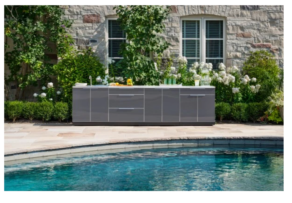 NewAge Products Outdoor Kitchen Aluminum 3 Piece Outdoor Kitchen Set 65294 Grill Cabinet, Bar Cabinet, Sink Cabinet