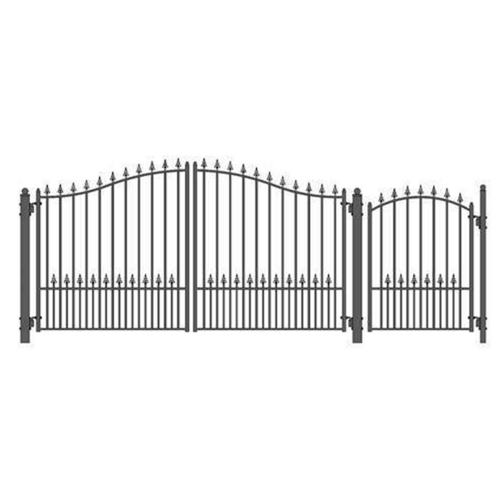 Aleko Steel Dual Swing Driveway Gate - Munich Style - 14 ft with Pedestrian Gate - 5 ft