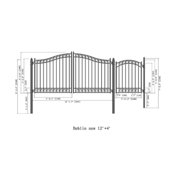 Aleko Steel Dual Swing Driveway Gate - Dublin Style - 16 ft with Pedestrian Gate - 5 ft
