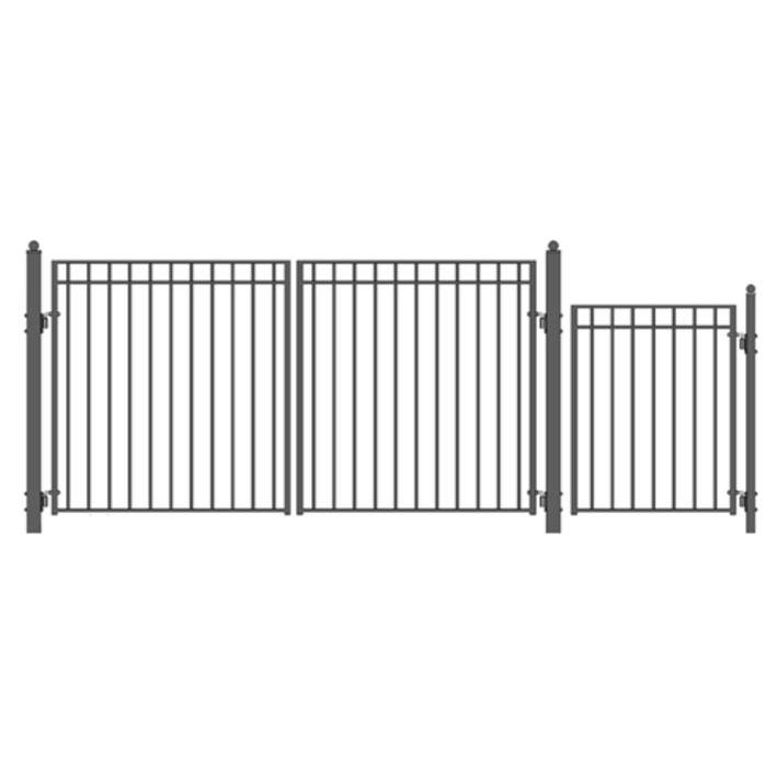 Aleko Steel Dual Swing Driveway Gate - Madrid Style - 18 ft with Pedestrian Gate - 5 ft