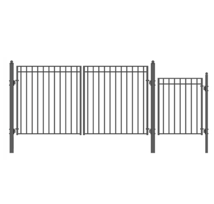 Aleko Steel Dual Swing Driveway Gate - Madrid Style - 12 ft with Pedestrian Gate - 5 ft