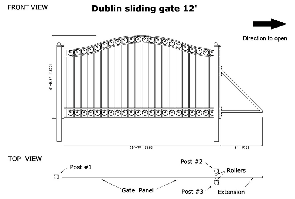 Aleko Steel Sliding Driveway Gate - Dublin Style - 12 x 6 Feet