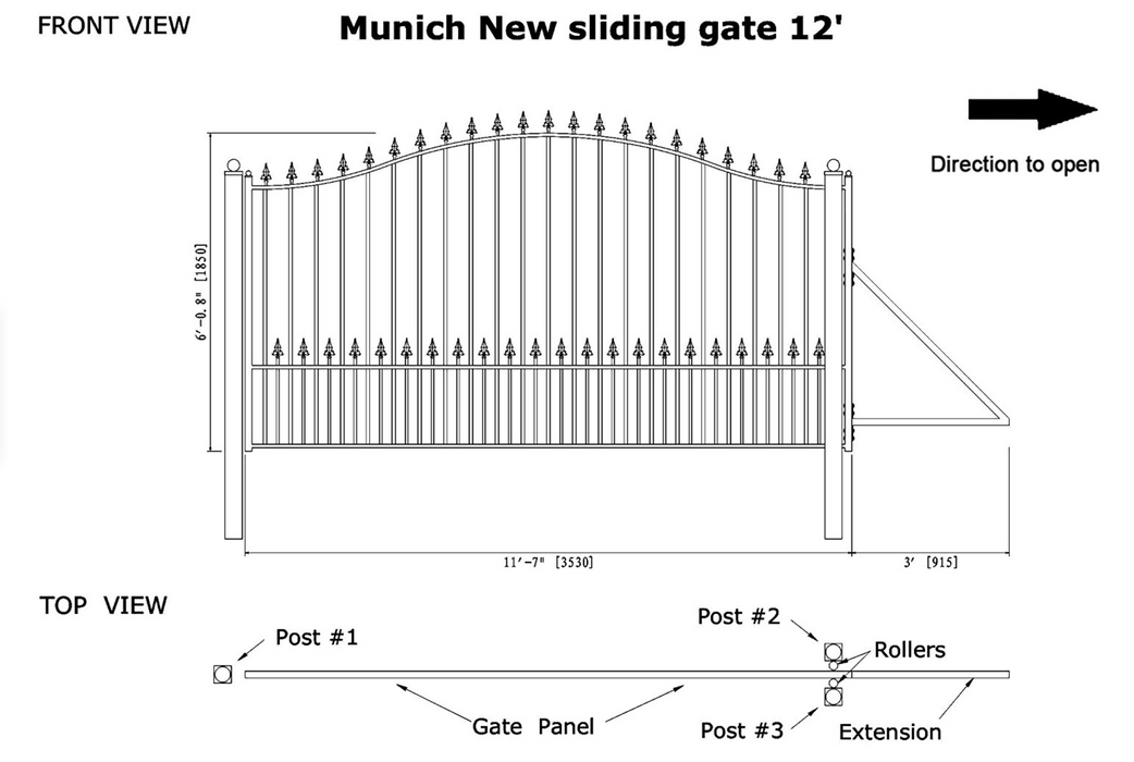 Aleko Steel Sliding Driveway Gate - Munich Style - 12 x 6 Feet