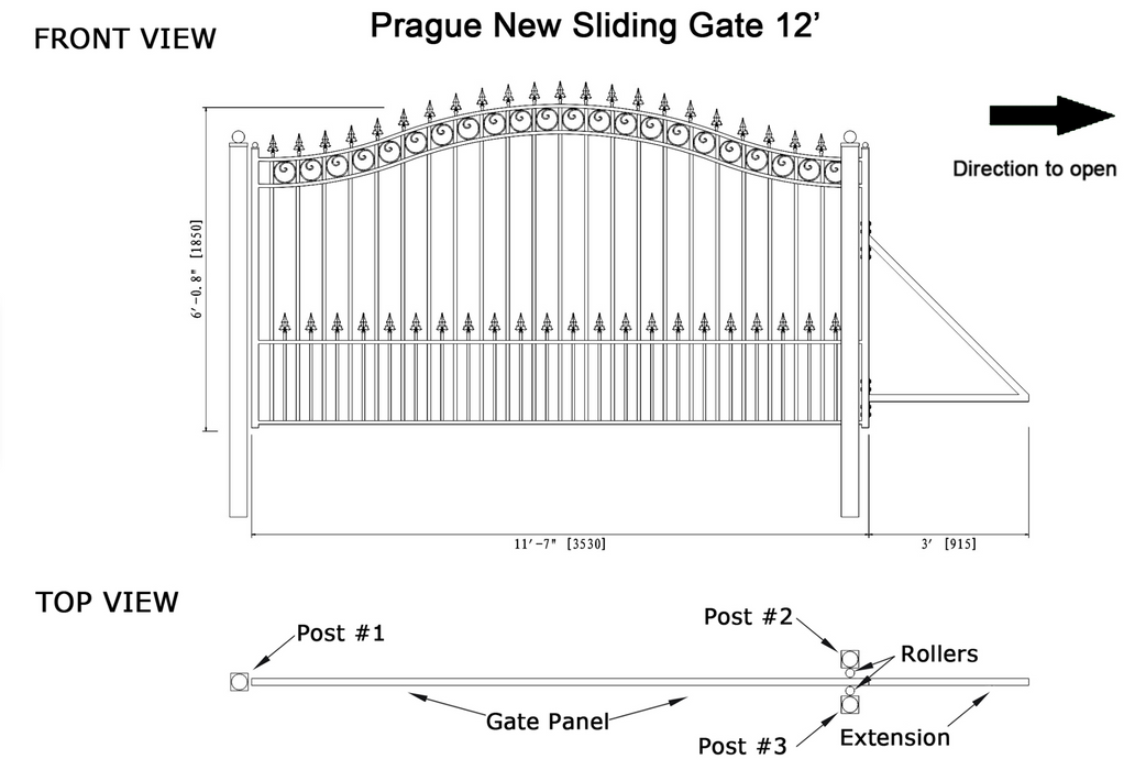 Aleko Steel Sliding Driveway Gate - Prague Style - 12 x 6 Feet
