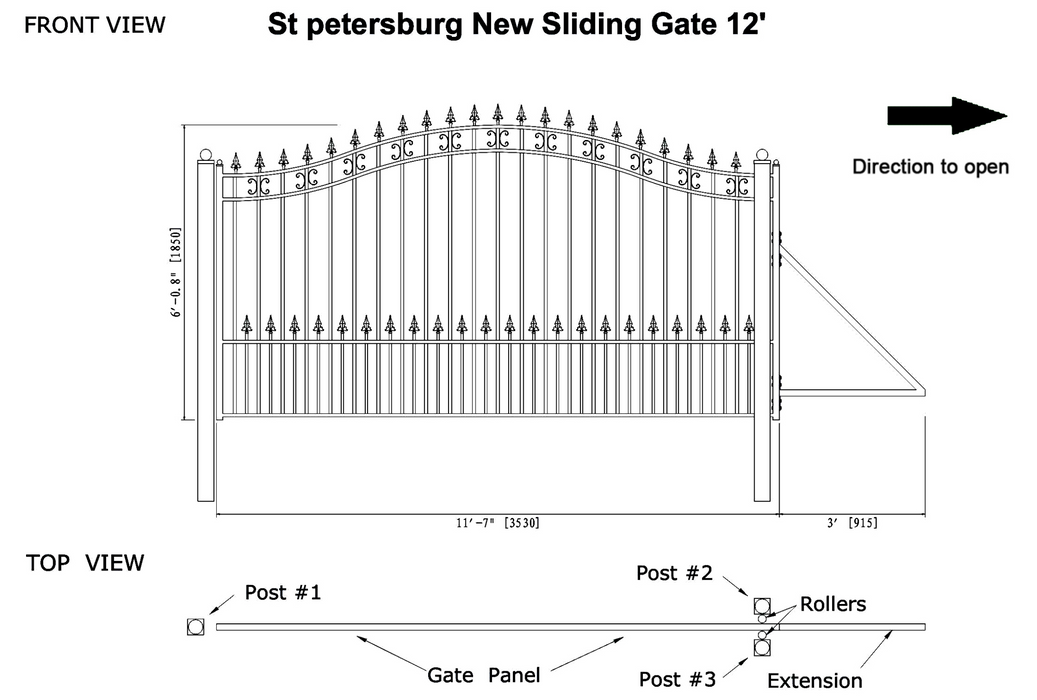 Aleko Steel Sliding Driveway Gate - St. Petersburg Style - 12 x 6 Feet