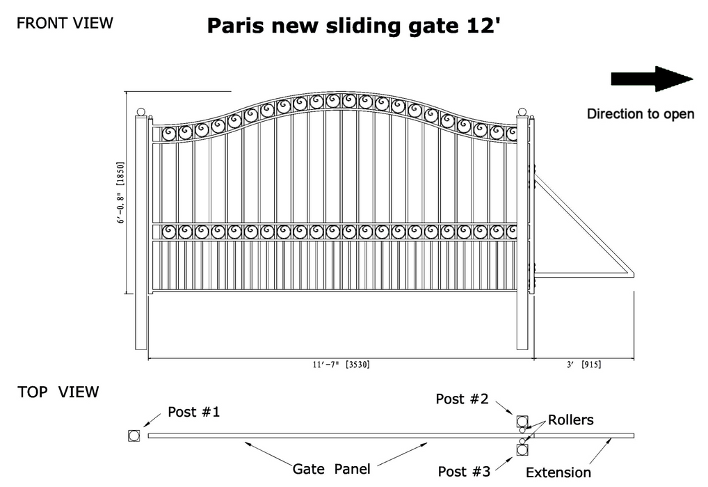 Aleko Steel Sliding Driveway Gate - Paris Style - 12 x 6 Feet