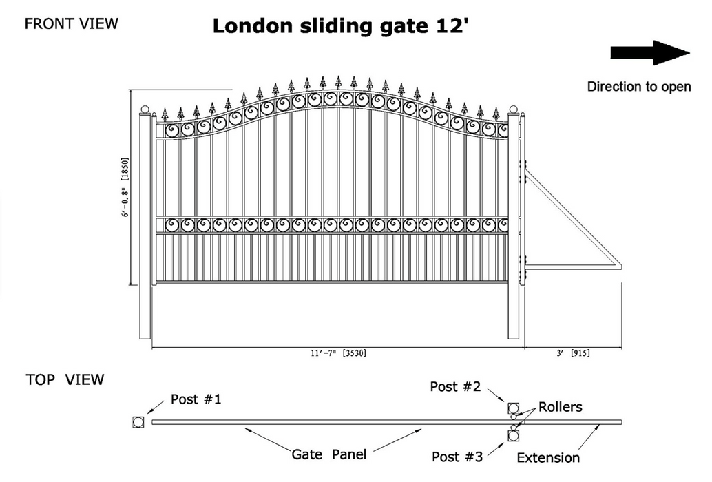Aleko Steel Sliding Driveway Gate - London Style - 12 x 6 Feet