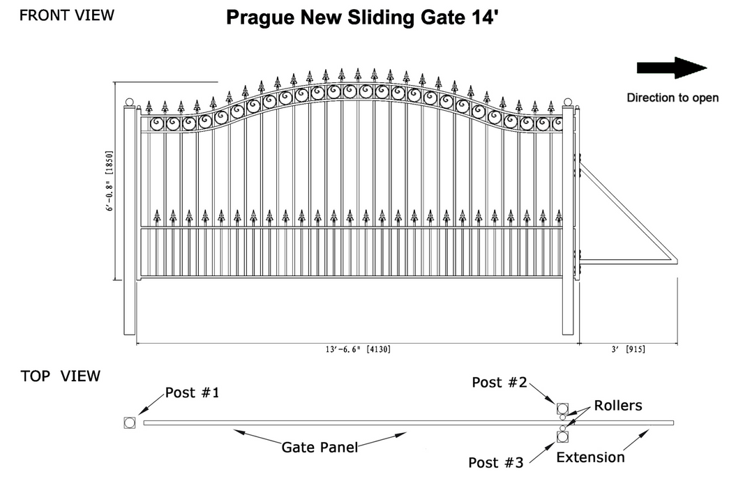 Aleko Steel Sliding Driveway Gate - Prague Style - 14 x 6 Feet