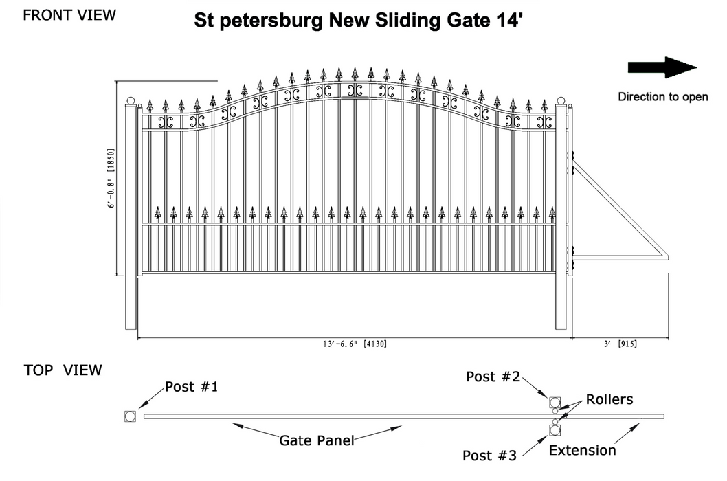 Aleko Steel Sliding Driveway Gate - St. Petersburg Style - 14 x 6 Feet