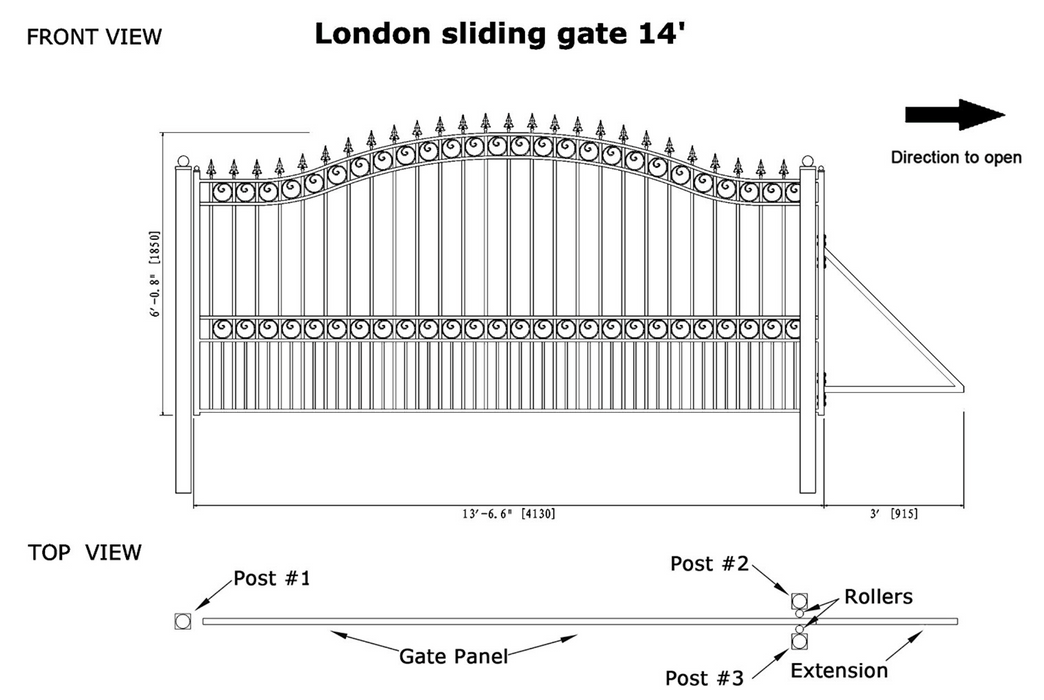 Aleko Steel Sliding Driveway Gate - London Style - 14 x 6 Feet