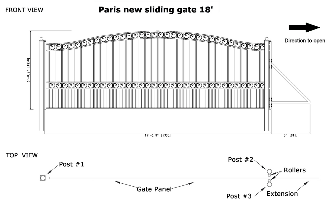 Aleko Steel Sliding Driveway Gate - Paris Style - 18 x 6 Feet