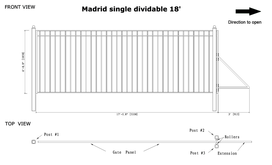 Aleko Single Slide Steel Driveway Gate - Madrid Style - 18 x 6 Feet