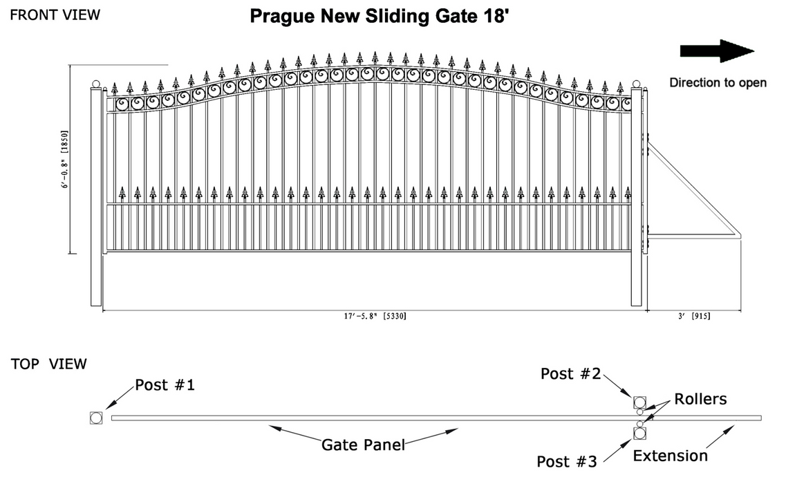 Aleko Steel Sliding Driveway Gate - Prague Style - 18 x 6 Feet