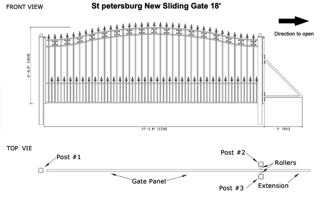 Aleko Steel Sliding Driveway Gate - St. Petersburg Style - 18 x 6 Feet