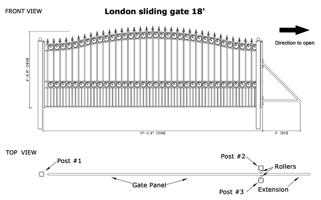 Aleko Steel Sliding Driveway Gate - London Style - 18 x 6 Feet