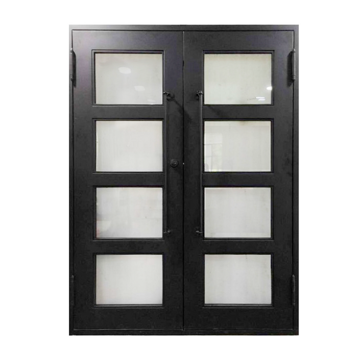 Aleko Iron Square Top Minimalist Glass-Panel Dual Door with Frame and Threshold - 72 x 6 x 96 inches - Matte Black