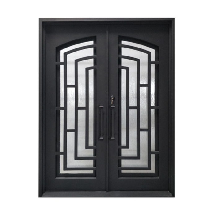 Aleko Iron Square Top Modern Dual Door with Frame and Threshold - 96 x 72 x 6 Inches - Matte Black