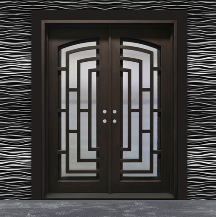 Aleko Iron Square Top Modern Dual Door with Frame and Threshold - 96 x 72 x 6 Inches - Matte Black