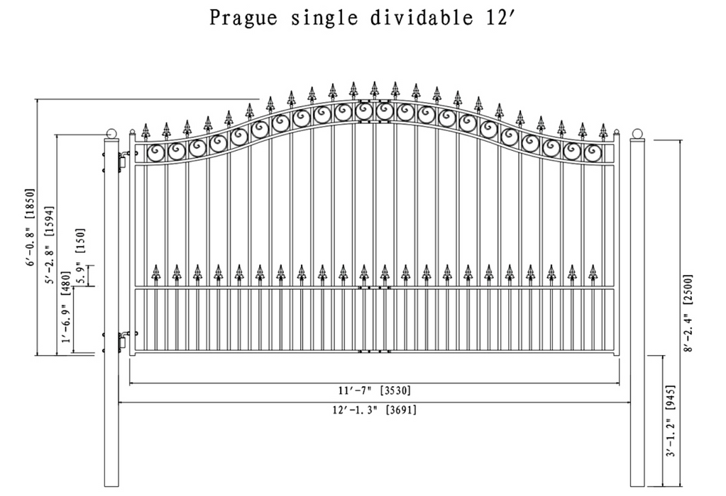 Aleko Steel Single Swing Driveway Gate - Prague Style - 12 x 6 Feet