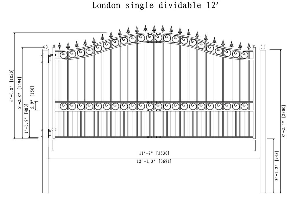 Aleko Steel Single Swing Driveway Gate - London Style - 12 x 6 Feet
