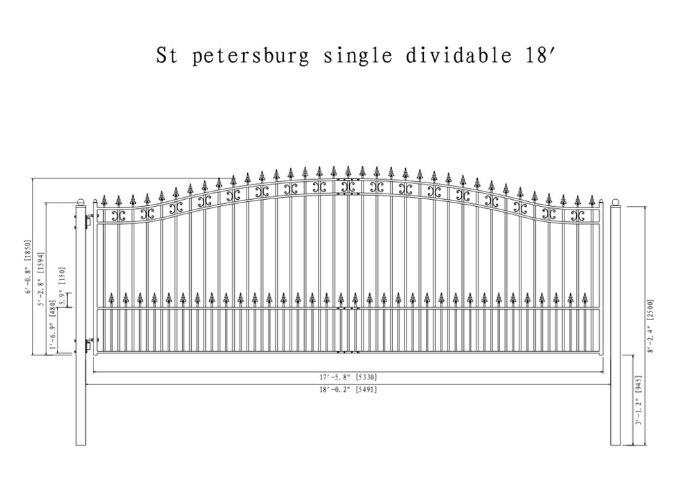 Aleko Steel Single Swing Driveway Gate - St. Petersburg Style - 18 x 6 Feet