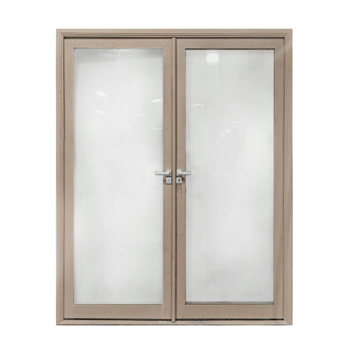 Aleko Aluminum Square Top Minimalist Glass-Panel Interior Double Door with Frame - 84 x 96 inches - Light Walnut