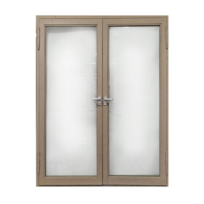 Aleko Aluminum Square Top Minimalist Glass-Panel Interior Double Door with Frame - 84 x 96 inches - Light Walnut