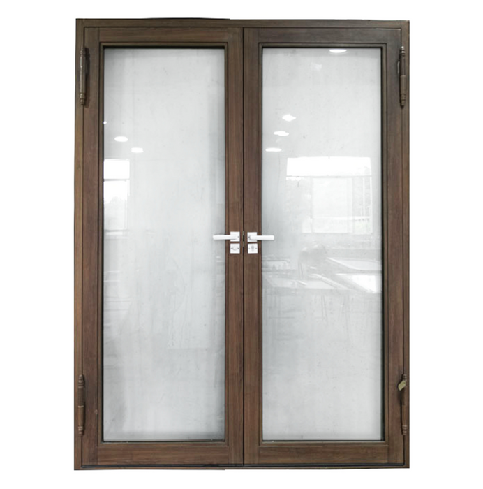 Aleko Aluminum Square Top Minimalist Glass-Panel Interior Double Door with Frame - 84 x 96 inches - Chestnut