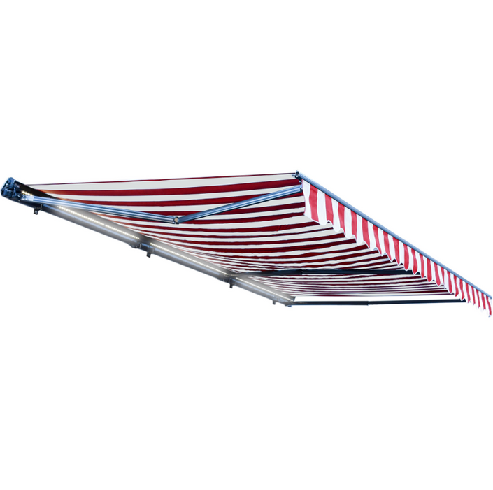 Aleko Half Cassette Motorized Retractable LED Luxury Patio Awning - 13 x 10 Feet - Red And White Stripes