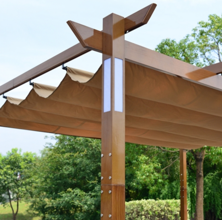Aleko Aluminum Outdoor Retractable Pergola with Solar Powered LED Lamps and Wooden Finish - 13 x 10 Ft - Burgundy