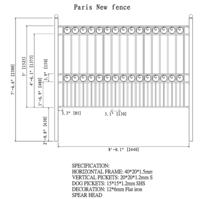Aleko Steel Fence - Paris Style - 8 x 5 Ft