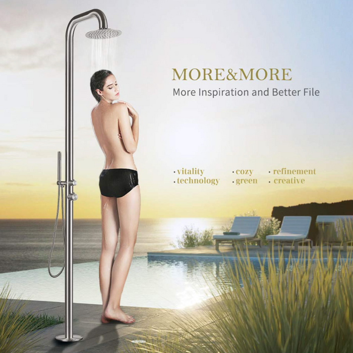 Heatgene Stainless Steel Freestanding Outdoor Shower with Handheld Shower for Outside/Swimming Pools