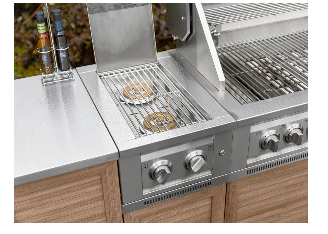 NewAge Products Outdoor Kitchen 40 in. Natural GAS 5 Burners Stainless Steel Grill Cart with Platinum Grill and Dual Side Burner, Silver