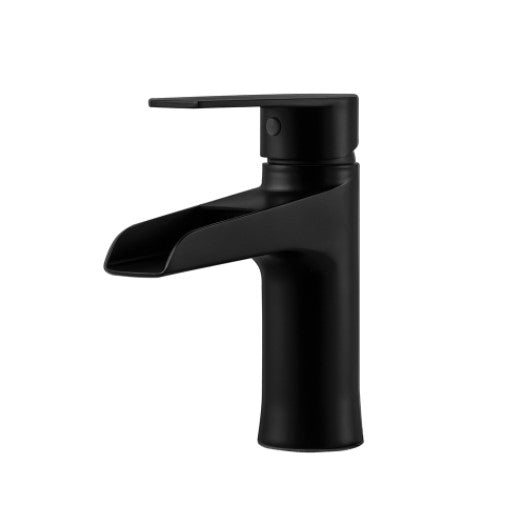 Lexora Cascata Nera Stainless Steel Single Hole Bathroom Faucet, Matte Black Finish