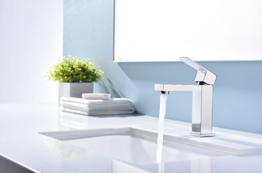 Lexora Monte Stainless Steel Single Hole Bathroom Faucet, Chrome Finish